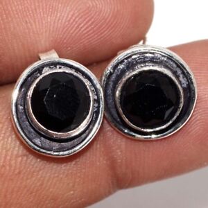 925 Silver Plated-Black Onyx Ethnic Stud Earrings Jewelry 10mm AU a157
