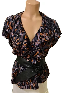 Women's silk blouse black ruffle collor romantic Summer top Classiques Entier M - Picture 1 of 7