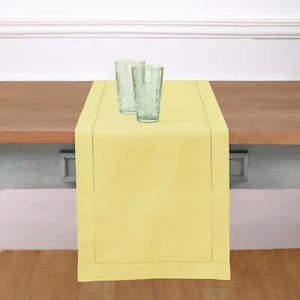 Solino Home Cotton Linen Hemstitch Table Runner 14 x 108 for Fall Yellow Color - Picture 1 of 4