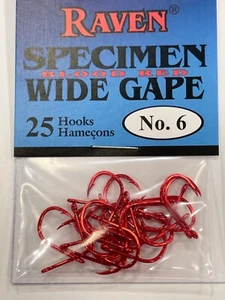 Raven Specimen Blood Red Wide Gap Hooks, One 25 Pack, Size 6 - Picture 1 of 3