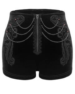 Devil Fashion Womens Gothic Lolita Lace Applique Velvet Hot Pants - Black - Picture 1 of 12