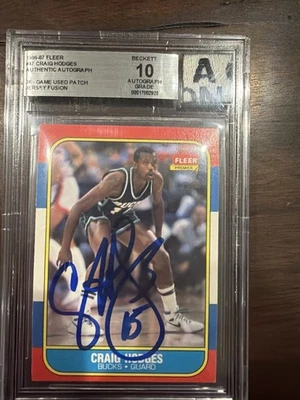 1986-87 Fleer Craig Hodges #47 Jersey Fusion Game Used Patch BGS 10 AUTO - Image 1 of 2