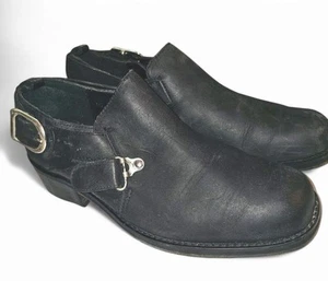 Vintage Wild Pair Biker Boot Hook & Loop Mens Sz 7.5 D Women 8.5M Black Leather - Picture 1 of 13