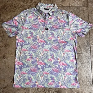 Bad Birdie Performance Polo Men's XL Flamingo Floral Print - Picture 1 of 6