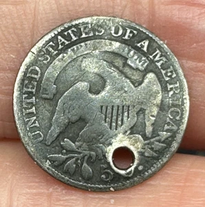 1833 CAPPED BUST SILVER HALF DIME hole U.S.A. eagle over 190 year old coin 5c - Picture 1 of 2