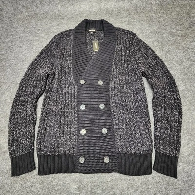 Cárdigan Suéter Express Para Hombres Doble Pecho Grueso Tejido con Cable Negro Mediano NUEVO Foto 1 de 4