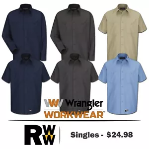 Wrangler Arbeitshemd 2 Taschen Industrie Arbeitskleidung Uniform einfarbig Polyblend - Bild 1 von 20
