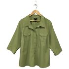 Lane Bryant 3/4 Sleeve Button Up Collared Pocket Career Green 26/28