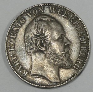 1871 GERMAN STATES Wurttemberg Franco-Prussian War Victory Thaler XF Rim Dings - Imagen 1 de 4