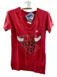 Adidas Womens Chicago Bulls Triblend Rhinestone V-neck Performance T-Shirt Red-M - Picture 1 of 7