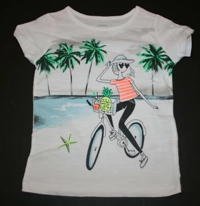 New Carter's Girls 7 year Top Girl On Bike Bicycle Palm Tree Summer Fun White - Picture 1 of 3