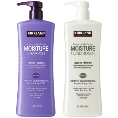 Kirkland Signature Moisture Shampoo & Conditioner 1 Litre Set - Vegan, 2 Pack - Image 1 of 4