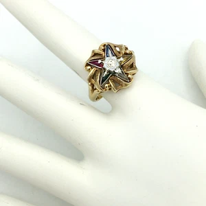 EASTERN STAR 10K gemstone ring - size 6 vintage women's Masonic ruby emerald - Picture 1 of 10