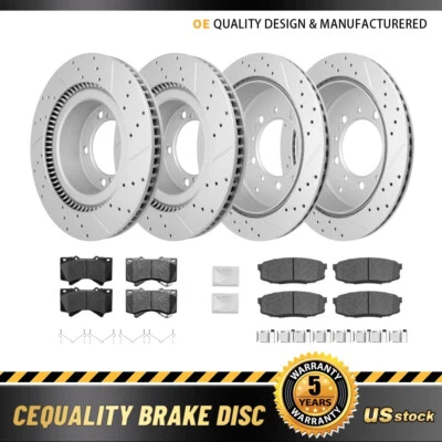 Pastillas de freno rotores perforados delanteros traseros para Toyota Tundra Sequoia LX570 2016-2021 Foto 1 de 4