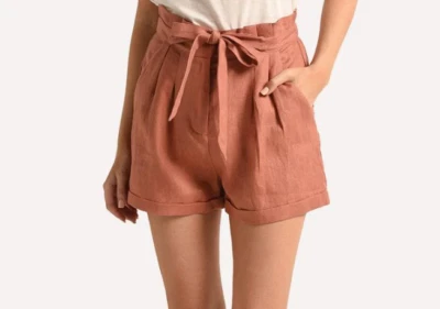 Heartloom Piper Paperbag Waist Belted Linen Shorts Size M Pockets Pleated - Image 1 of 4
