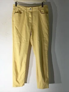 Womens M&Co Uk 12 Lemon Yellow Casual Stretch Tapered Leg Denim Jean Trousers - Picture 1 of 6