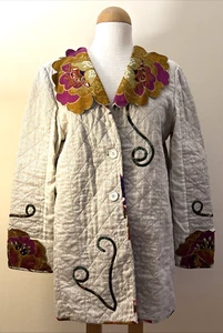 Sharon Rotz Signed Women's Large Appliqué Quilted Jacket Coat - Picture 1 of 7