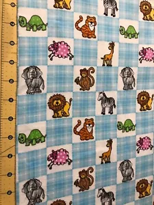 Animals Blue Check 32" X 44" Flannel fabric #1235 - Picture 1 of 1