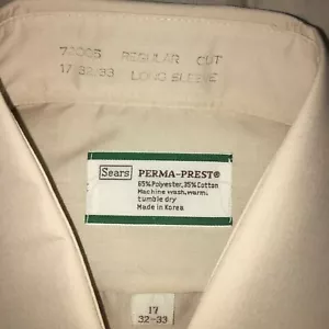 Vintage SEARS Perma Prest Hemd Größe 17 32-33 Langarm hellbraun neu ohne Etikett - Bild 1 von 4