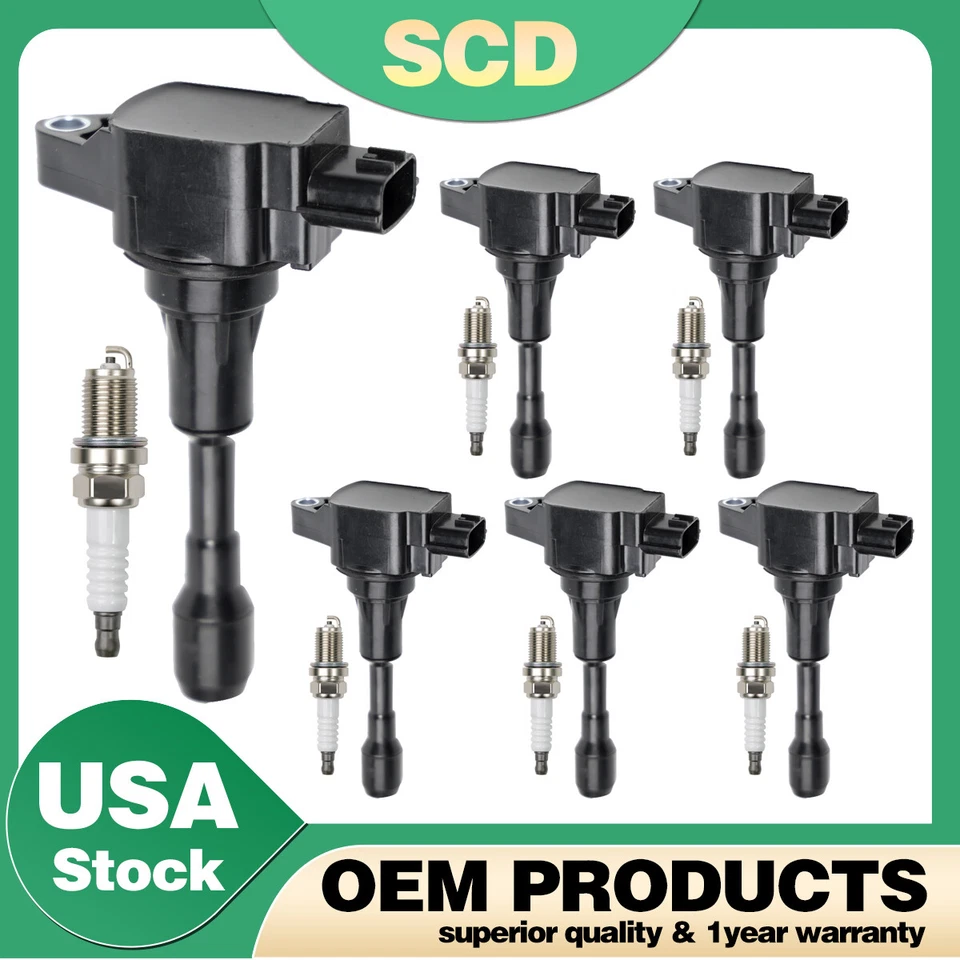 UF638 6Pcs Ignition Coils ＆ Spark Plugs for 2009-21 Nissan GT-R 3.8L 22448-JF00B - Изображение 1 из 4
