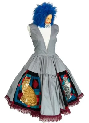 VTG QUILT KITTY CAT ROCKABILLY DRESS CIRCLE SKIRT COUNTRY WESTERN SWING PRAIRIE - Image 1 of 4