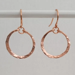Handmade USA Copper Earrings Approx. 3/4-Inch DIA Textured Hoops Fish Hooks - Picture 1 of 9