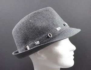 Gris con Negro Cristal Transparente Artesano Banda Aplicada Borde Sombrero Ala Fedora Visera - Imagen 1 de 11
