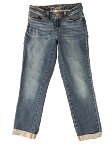 LC Lauren Conrad Jeans Women 8 Blue Denim Girlfriend Cuffed Cropped Stretch - Picture 1 of 24