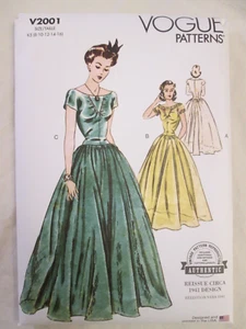 Vogue 2001 Reissue Circa 1941 Design Evening Dress Pattern 8-16 Retro Glam UC FF - Picture 1 of 2