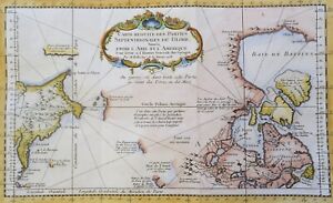 Early map Canada, Alaska, Pacific Northwest, J.N. Bellin, 1758, Carte reduite..