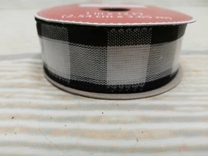 NEW Buffalo Check Plaid Wired Ribbon 1" x 12 FT Black White Farmhouse Easter  - Picture 1 of 3