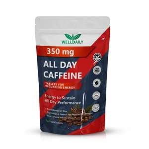 Caffeine Tablets 350mg 120 Tablets Pre Workout Focus & Performance Boost Energy - Picture 1 of 10