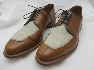 Allen Edmonds Ramsey Men's Size 9 1/2 Brandy Leather Calfskin Linen Dress Shoes - Picture 1 of 12