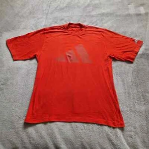 Adidas T-Shirt Mens Medium Red Short Sleeve Logo Pattern Cotton Top Summer TEE - Picture 1 of 9