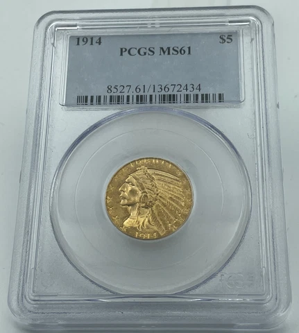 1914 PCGS MS61 $5 Gold Indian Great Eye Appeal Cover