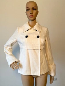 Old Navy elfenbeinweiße Jacke Erbsenmantel doppelreihige Knöpfe veganes Polyester XS - Bild 1 von 12