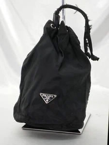 Prada Drawstring Pouch Accessory Case Black Nylon Authentic H 9.1 in Italy #K60 - Picture 1 of 18
