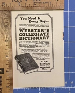 Vintage Print Ad Webster's Collegiate Abridged Dictionary Springfield MA 4.5 x 3 - Picture 1 of 1