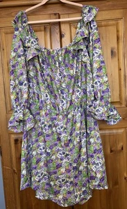 Ladies Long Sleeve Purple Floral Summer Playsuit Shorts Outfit Size 26 Boohoo - Picture 1 of 12