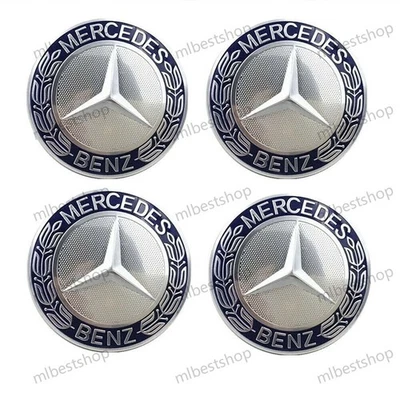 4 x Wheel Center Hub Caps AMG Wreath Blue Fit for Mercedes Benz E SL A C Class . - Image 1 of 4