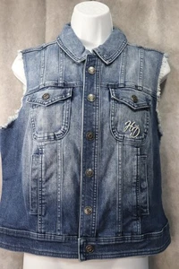 Harley Davidson Damen blau verziert Denim Knopfleiste Weste Größe Medium Neu mit Etikett - Bild 1 von 4