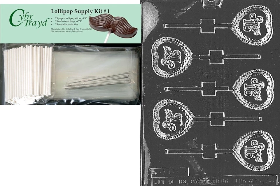 Sweet 16 Lolly Kids Chocolate Candy Mold with Lollipop Supply Bundle Includes... - Image 1 of 1