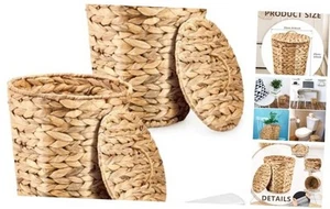 2 Pcs Wicker Trash Can Basket Woven Waste Basket with Lid Bathroom - Picture 1 of 7