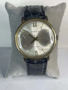 Orologio Vintage Benrus Shock-Absorber Serie #3021 Meccanico Quadrante Argento Abito - Foto 1 di 7