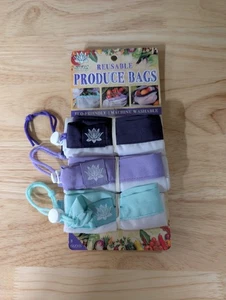 Lotus Reusable Produce Bags Eco-Friendly Mesh Machine Washable Set  - Picture 1 of 2