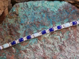 Lapislazuli Edelstein & Opal Sterlingsilber 925 aufklappbar 7,50" Armband NEU AR11 - Bild 1 von 12