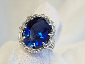 Blue Lab Sapphire Size 8.5 Ring 925 Sterling Silver Filigree Vint Style USA Made - Picture 1 of 11