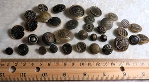 35 Fancy Mostly Brass Metal Shank Buttons Singles and Pairs. - Picture 1 of 4