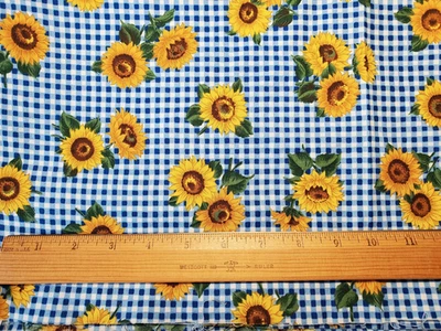Girasoles Cranston Joan Messmore de colección en tela de guinga azul 2+ yardas Foto 1 de 3