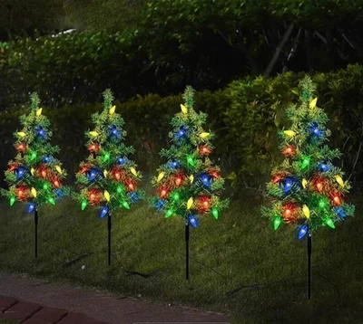 4pc Solar Powered Christmas  Trees With Colourful Strawberry Lights, 8 Modes. - Image 1 of 4